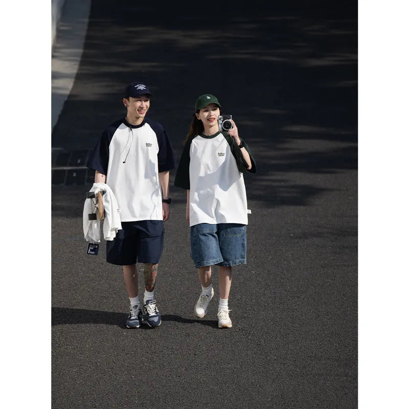 Men's casual raglan sleeve t-shirt in blue, green and grey colours with loose fit design