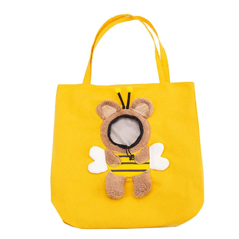 Canvas pet carrier bag with safety zippers and elastic side opening for cat or dog transport