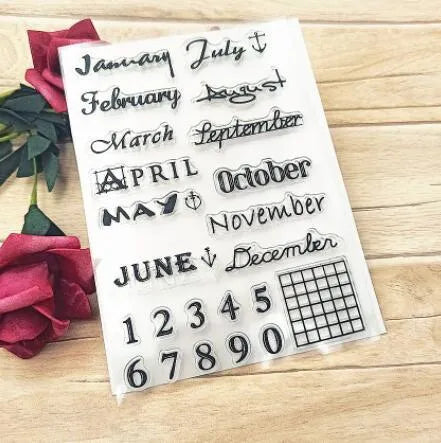 Transparent silicone rubber stamp with a raised vintage digital table clock design.