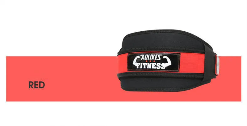 Nylon fitness weightlifting waistband for adults in black, red, or yellow.