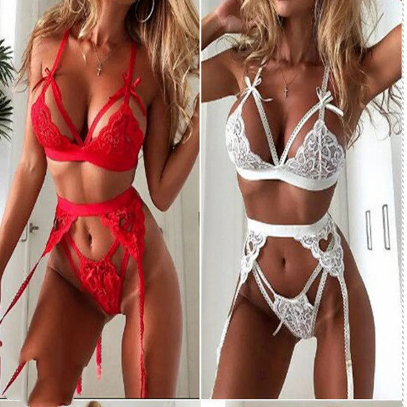 Red and white lace lingerie sets for women available in sizes S M L XL