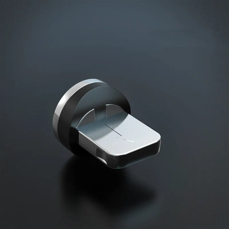 Breathing light magnetic charging cable with LED indicator and interchangeable Lightning, USB-C, and Micro USB tips.