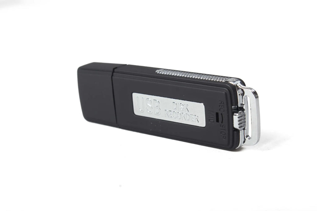Black 8GB portable USB voice recorder with unidirectional microphone and rechargeable lithium battery