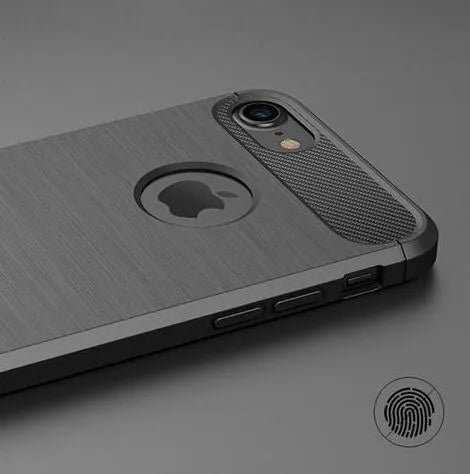A solid-colour shock-proof TPU phone case for iPhone, shown in black, blue, grey, navy, and red colour options.