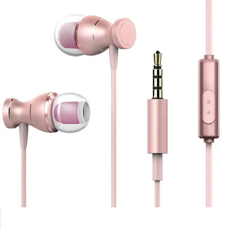 Black, Gold, Rose Gold, and Silver in-ear headphones with a straight 3.5mm plug and 1.2 metre cable.
