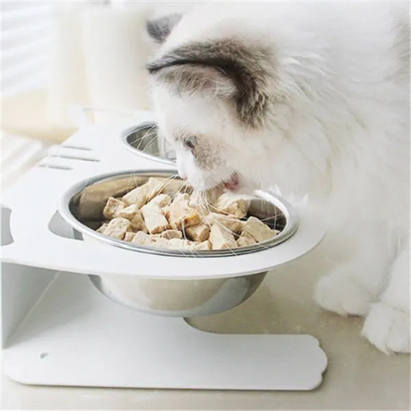 Anti-falling cat dog stainless steel feeding water bowl 35cm x 25cm x 80cm in black white pink blue