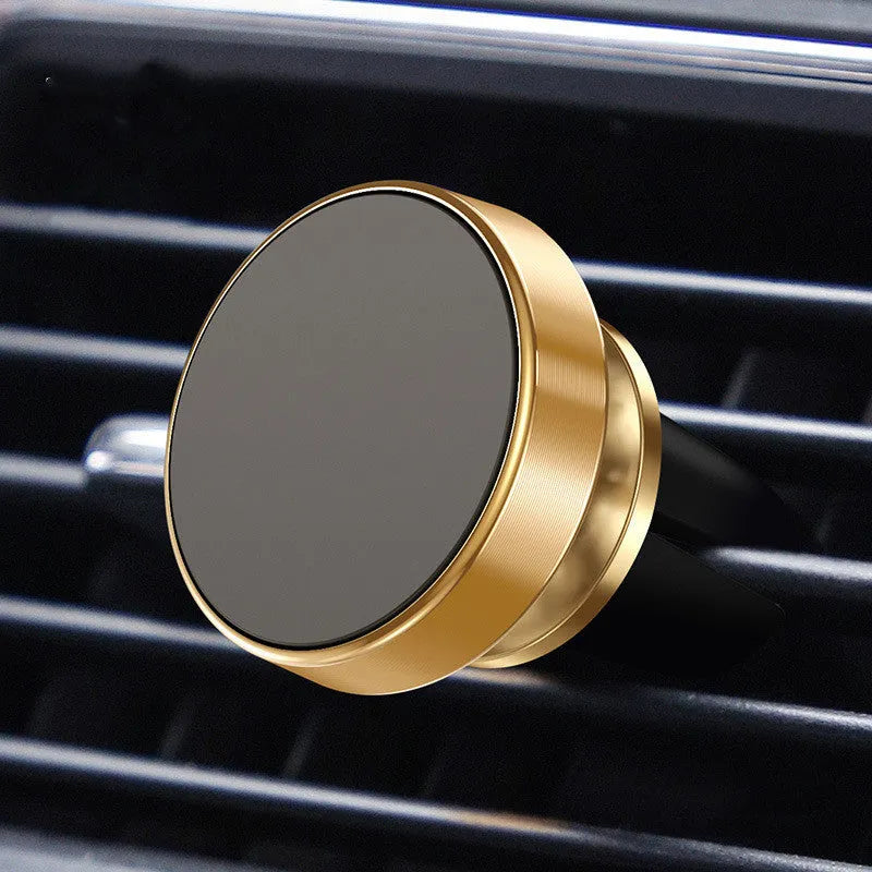 Aluminium alloy magnetic car phone holder in black, gold, or silver colour with CD texture finish