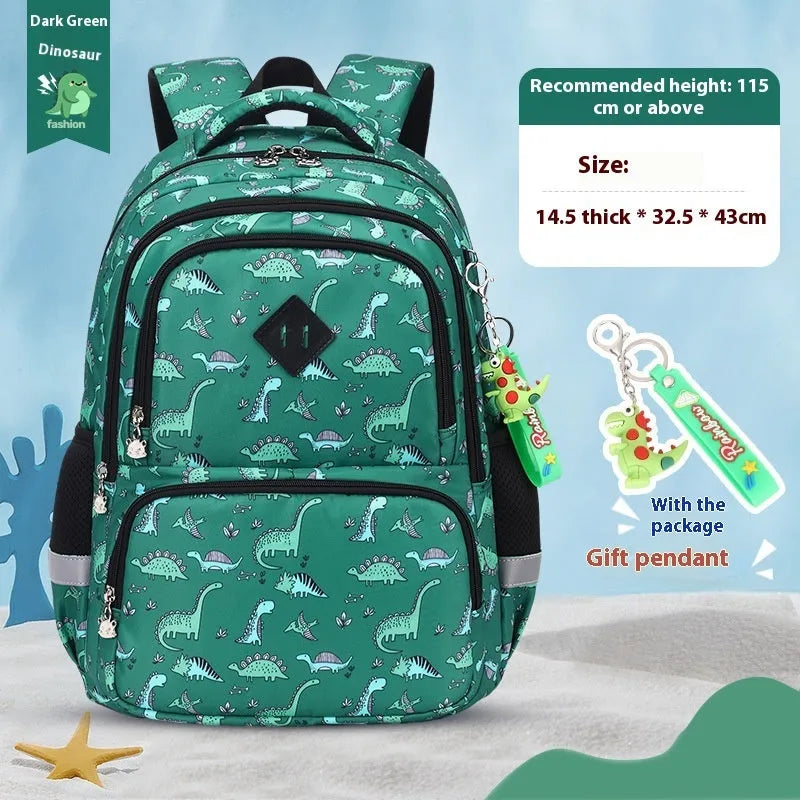 Children's waterproof school backpack in multiple colours including dinosaur and rainbow patterns