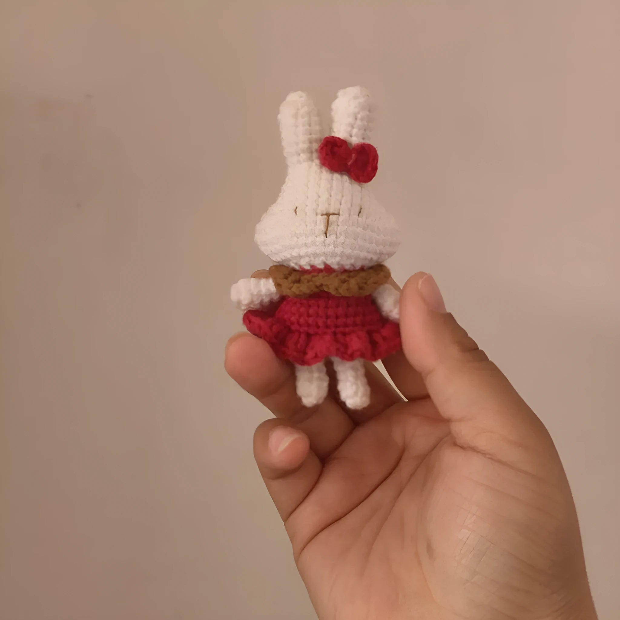 Hand-crocheted wool rabbit key chain pendant with optional metal key ring