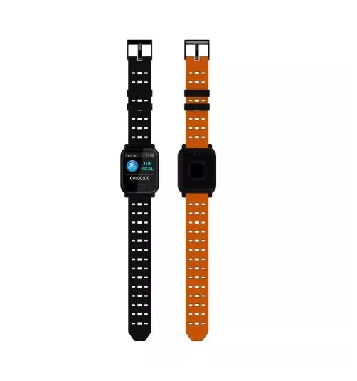 A6 smart bracelet with colour screen and blue silicone strap showing fitness stats.