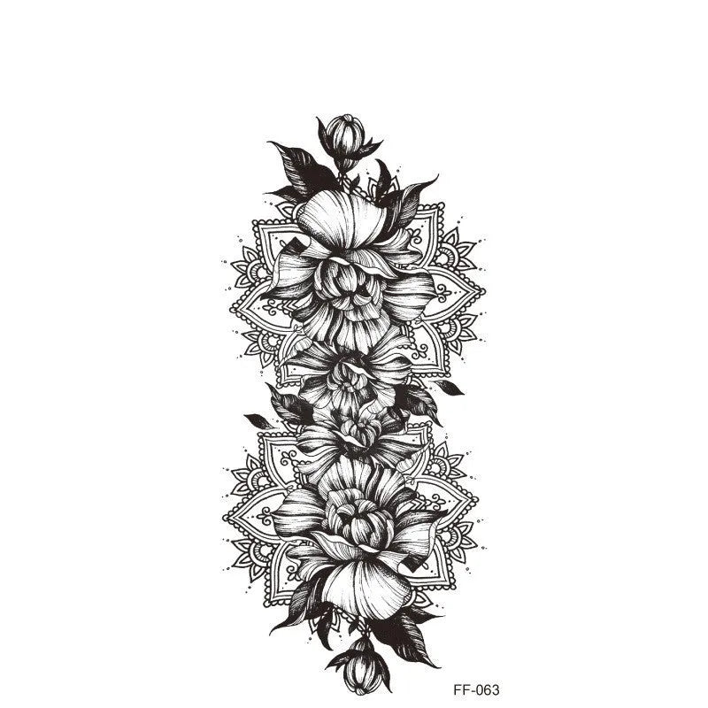 Plain flower tattoo sticker with geometry pattern using water transfer printing in multiple style options