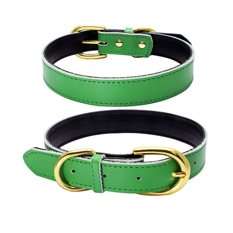 Cowhide leather pet collar in nine colours, four sizes XS to L with neck circumferences 20-47cm