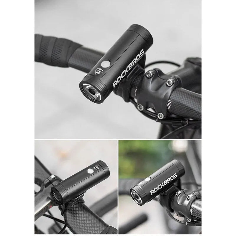 Bicycle Lamp Night Riding Bright Flashlight Rechargeable 400/800 Lumen Headlight 200M Range IPX6 Waterproof Black Aluminium Alloy 2000/4000mAh Battery Road Mountain Bike Light 98x32mm 122g ROCKBROS R1-400 R1-800 Headlight Mode High Low Flash