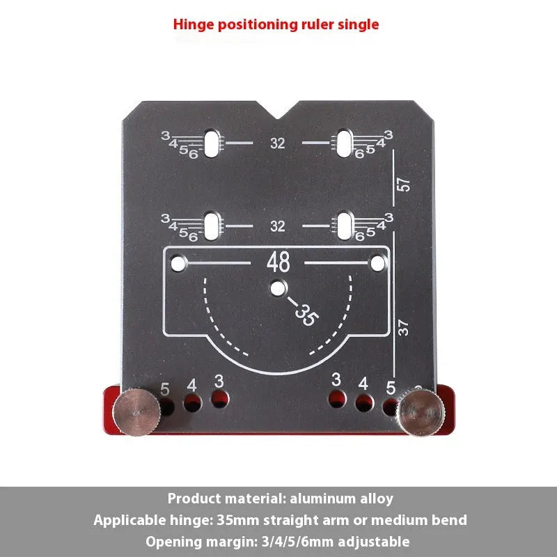 Red aluminium alloy hinge punch locator tool for 35mm cabinet hinge installation with adjustable margin settings