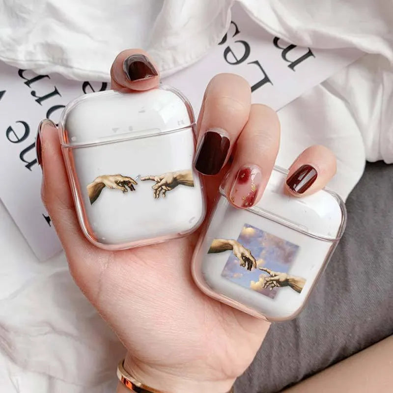 Transparent plastic protective cover for Apple AirPods and AirPods Pro charging case.