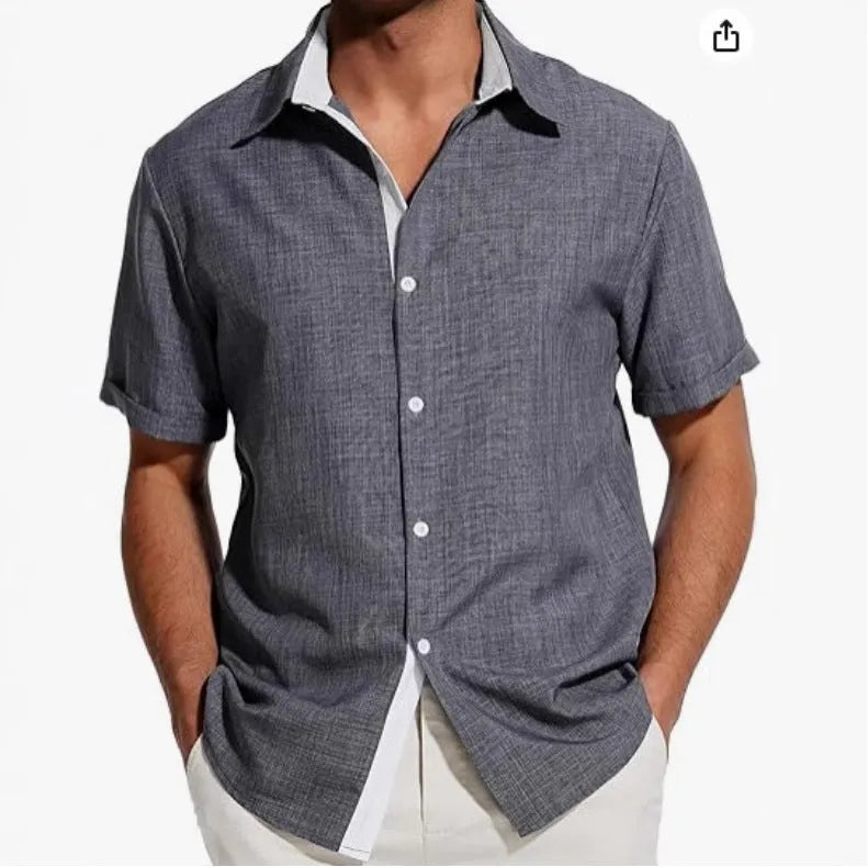 Men's short-sleeved polyester shirt with flower pattern printing in regular fit