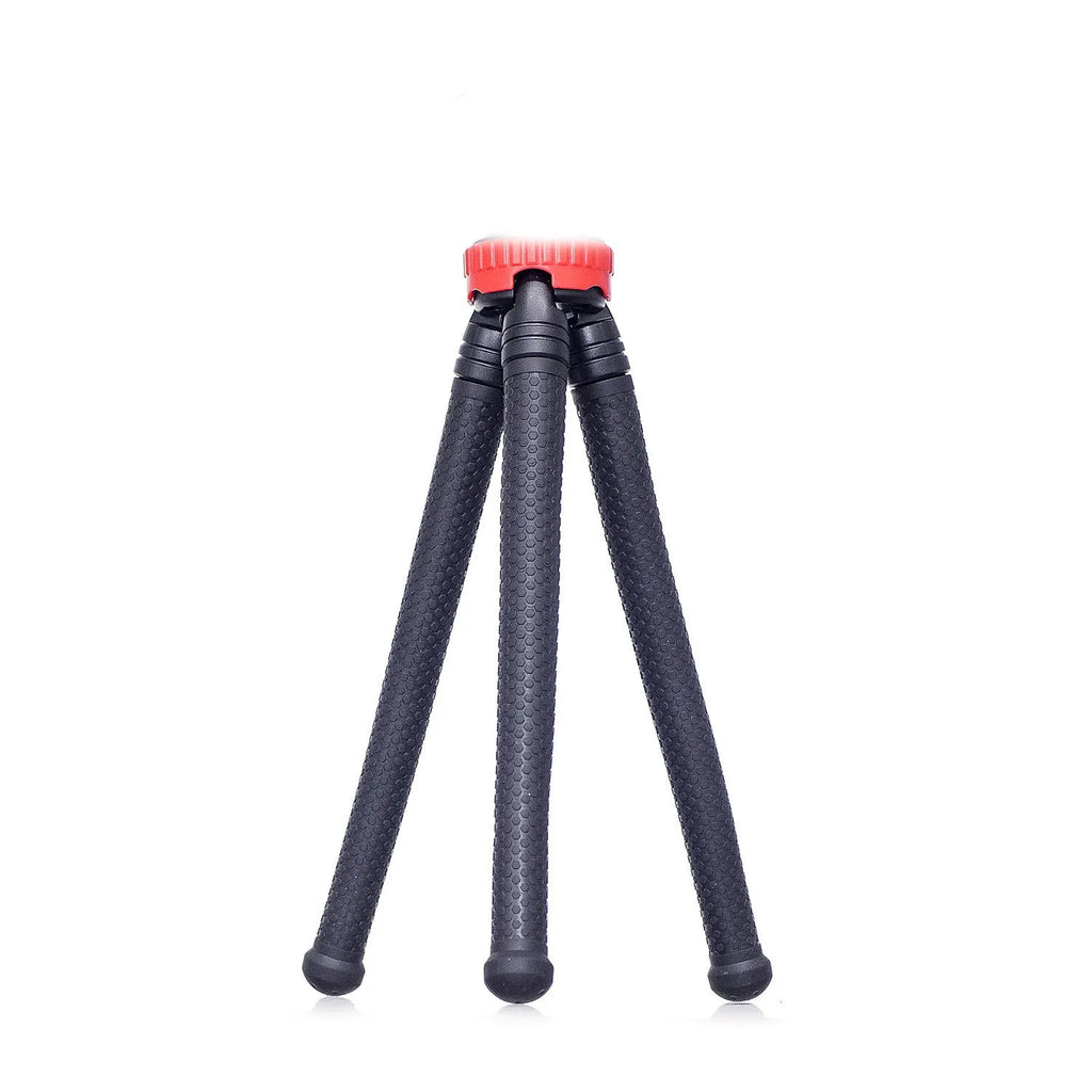Black octopus tripod with flexible legs and spherical gimbal ball head for cameras and smartphones