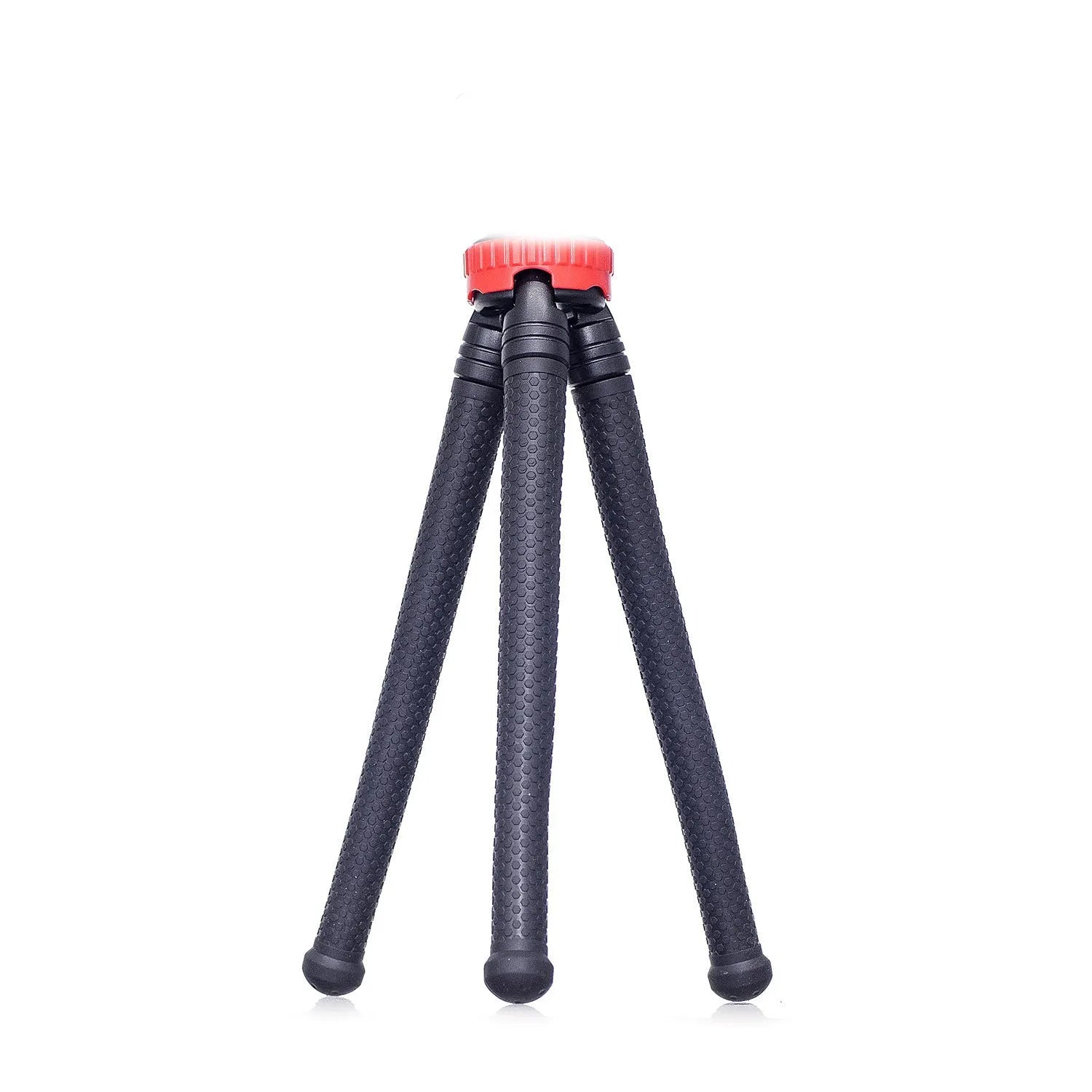 Black octopus tripod with flexible legs and spherical gimbal ball head for cameras and smartphones