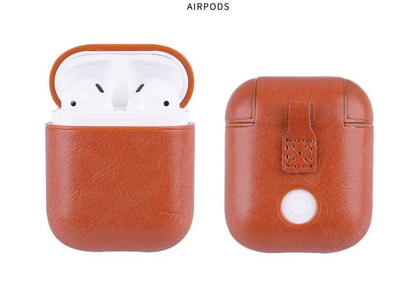 Leather protective case for Apple Airpods charging case in black, brown, light brown, and red colours