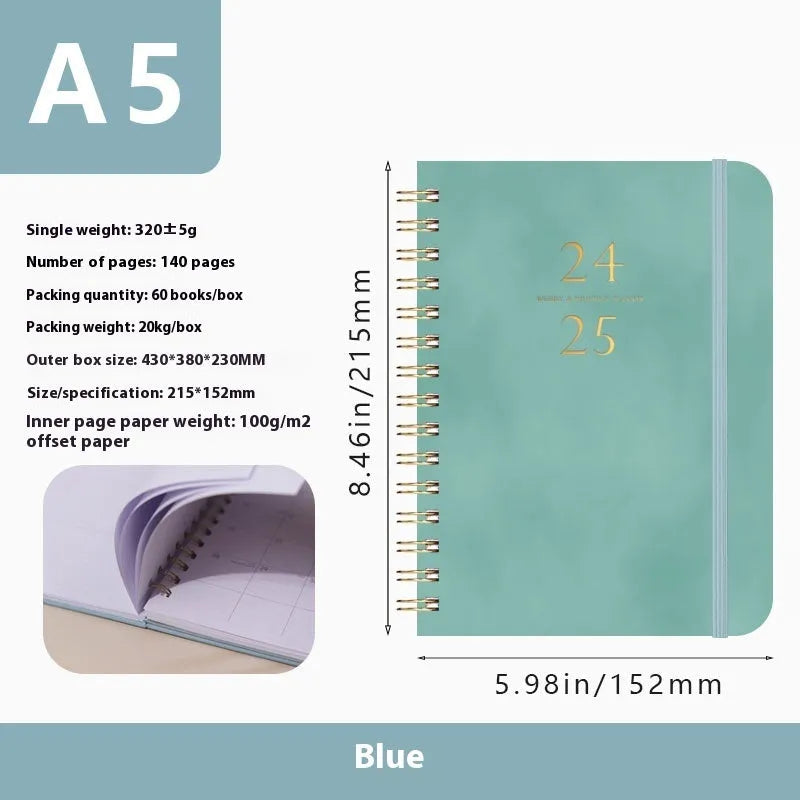 A5 size PU leather notebook with metal coil binding in a choice of solid colours.