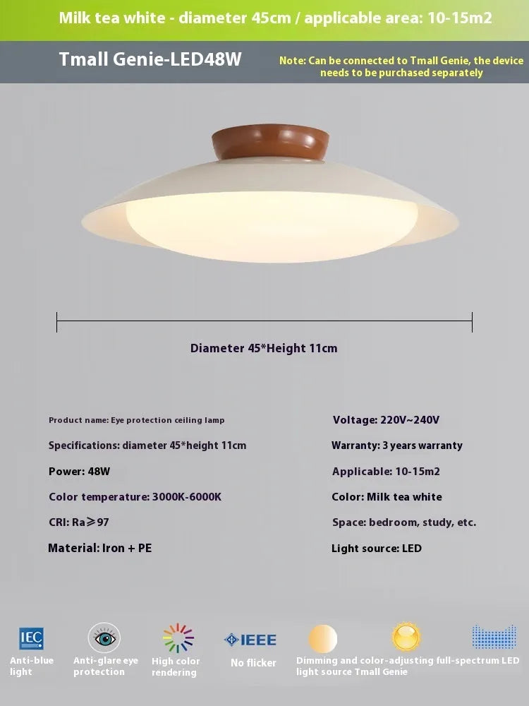 Modern cream style flying saucer shaped ceiling lamp in an iron shade.