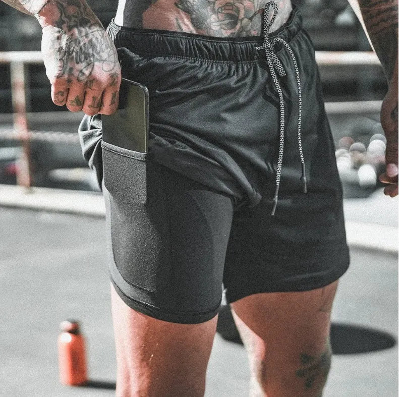 Pocket compression shorts in nylon, moisture wicking and quick drying, available in multiple colours and sizes S to 3XL.