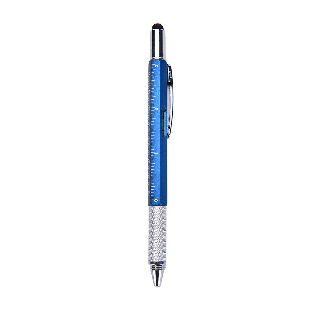 6 in 1 multi-function touch screen stylus ballpoint pen with screwdriver tips and spirit level in black