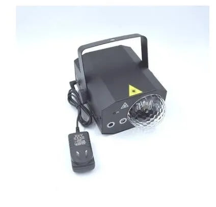 LED laser magic fan stage lighting equipment with compact black housing measuring 190mm