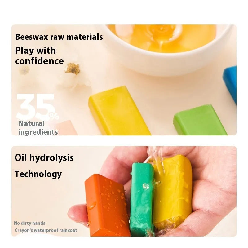 Children's beeswax crayon set with 18 colours in a colour box for ages 4-6 beginner art