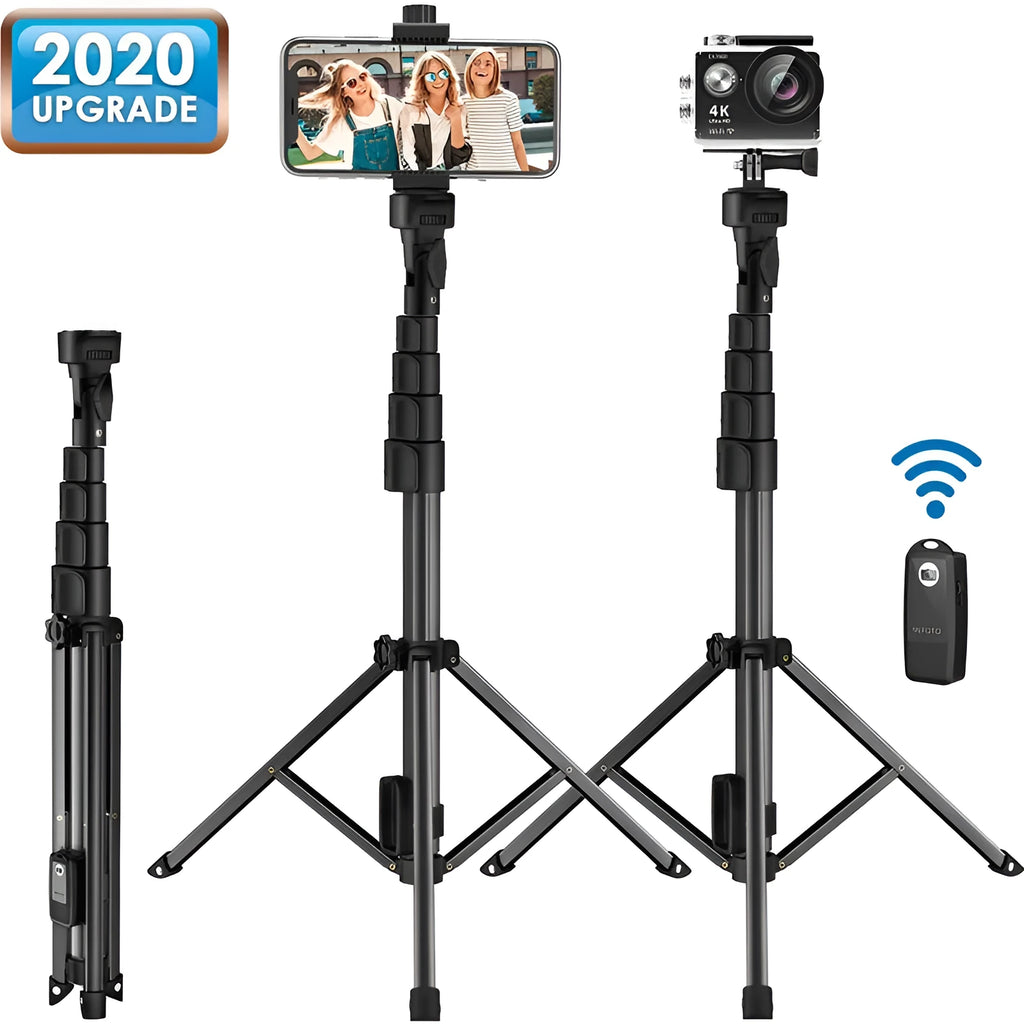 Black aluminium smartphone tripod with five-section legs folded to 45cm