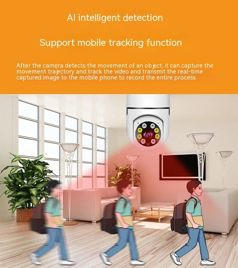 Wireless bulb security camera with full colour night vision and 1080p HD capture in plastic and metal housing