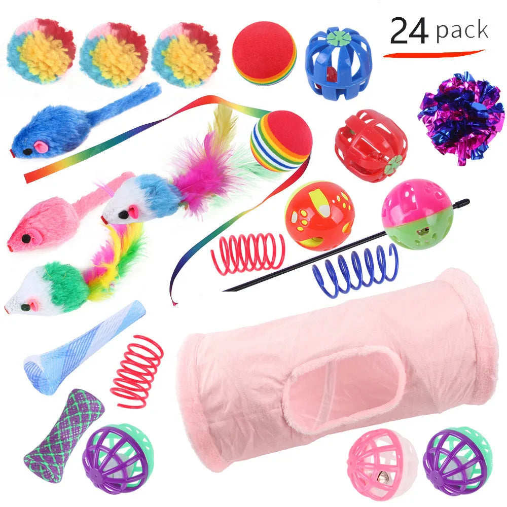 Plastic cat channel tunnel toy set showing single and double layer designs
