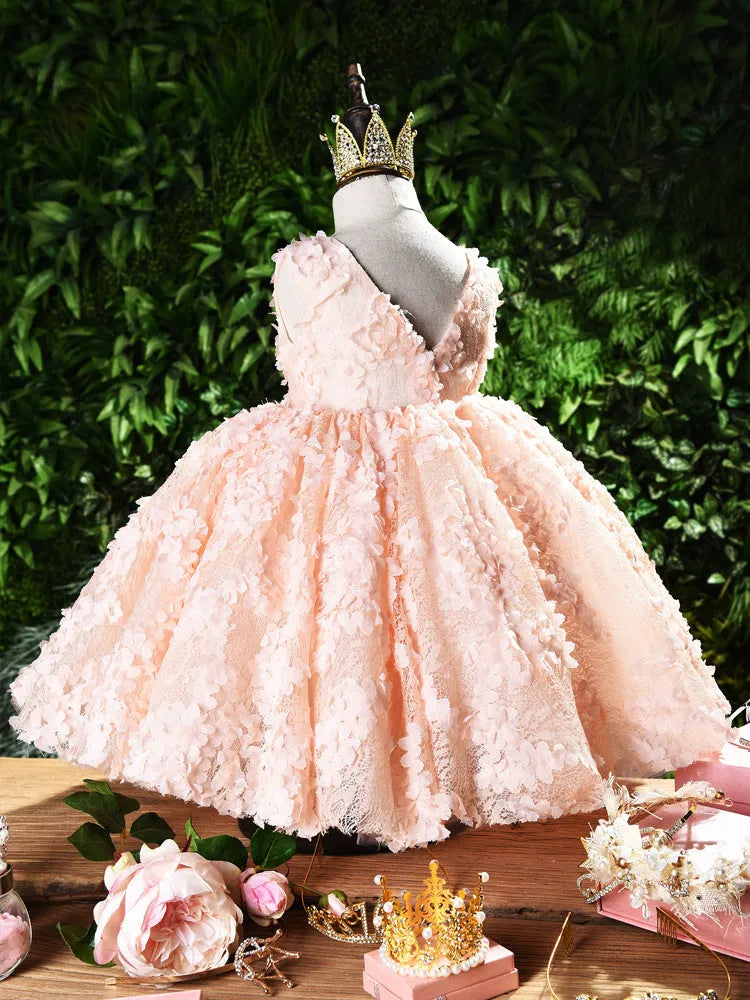 Pink cotton baby dress for one year old girl with size options 100cm to 170cm
