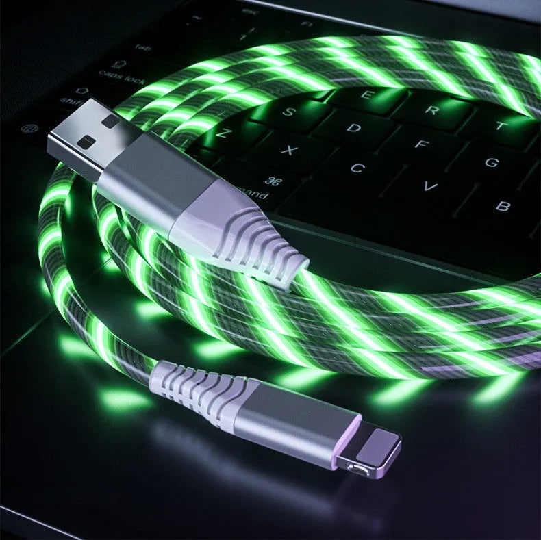 Three-in-one streamer data cable with 200cm length, featuring Lightning, Micro USB, and Type-C connectors in multiple colours