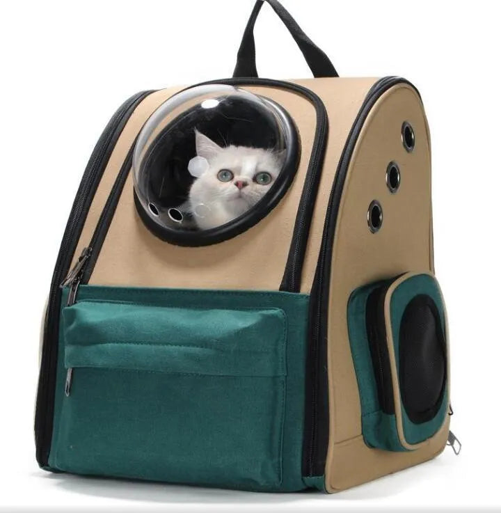 Pet carrier backpack vertical dark green alloy frame for cats up to 15 kg and dogs up to 10 kg