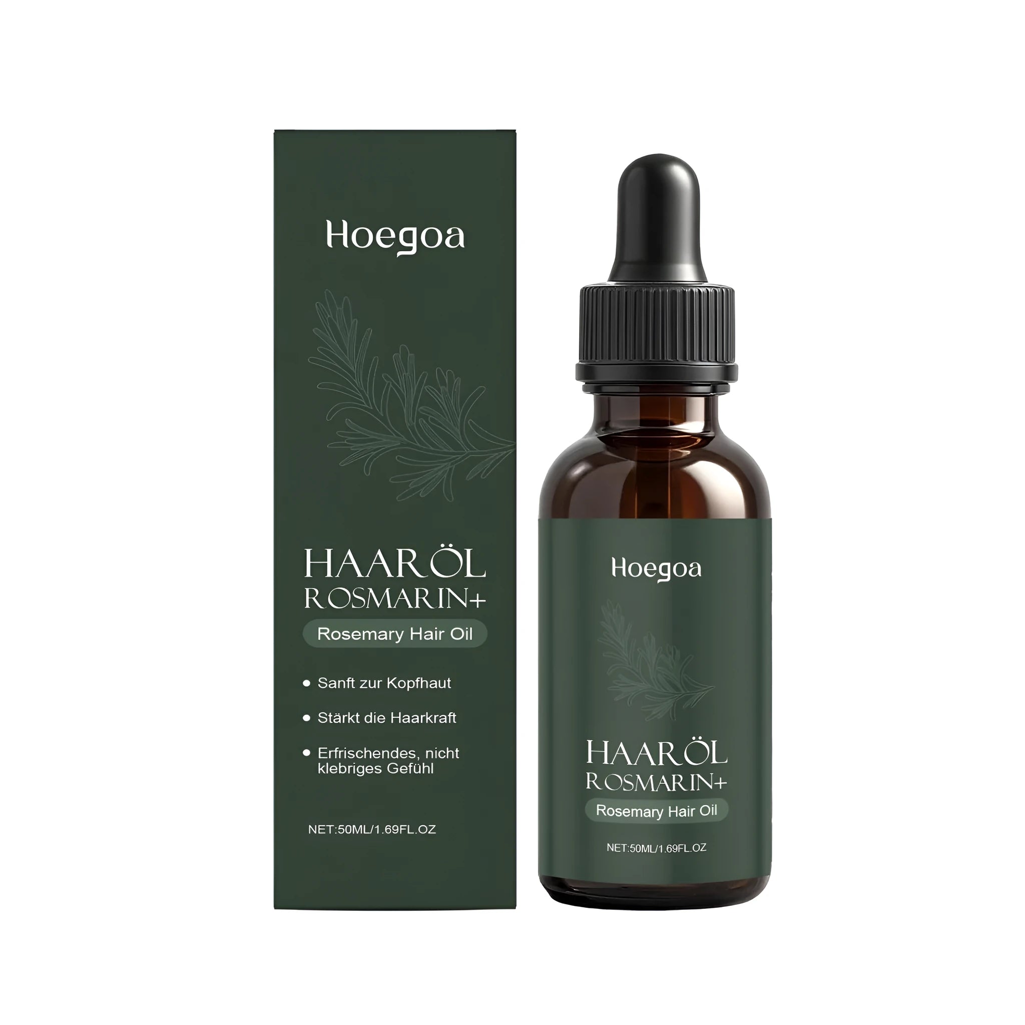 50ml bottle of hair care essential oil with rosemary, ginger and castor oils