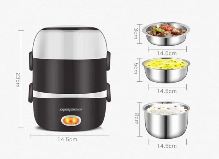 White 2L capacity rice cooker with stainless steel pot on a kitchen countertop