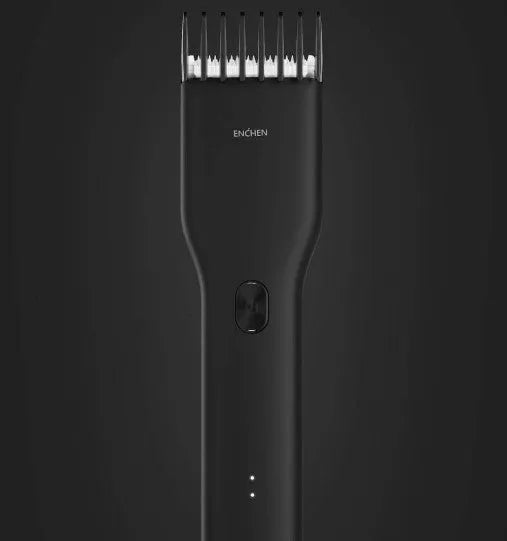 Black cordless hair clippers with ceramic cutter head and adjustable length comb for home barbering