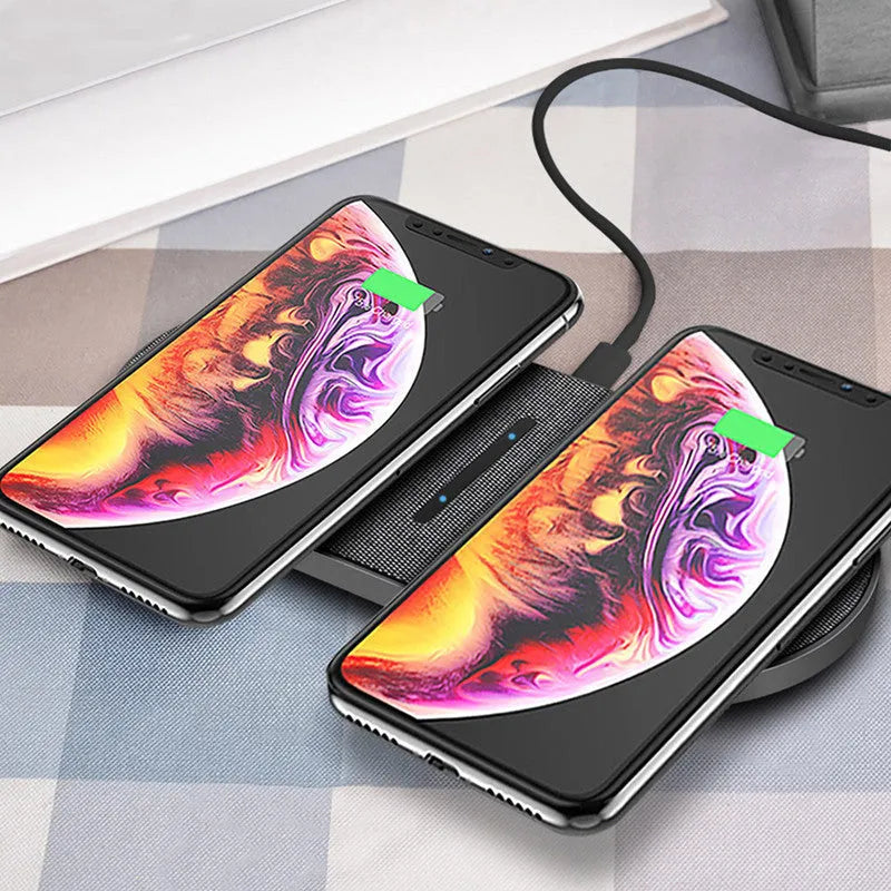 Pair of black 10W wireless charging pads with LED indicators and Type-C ports