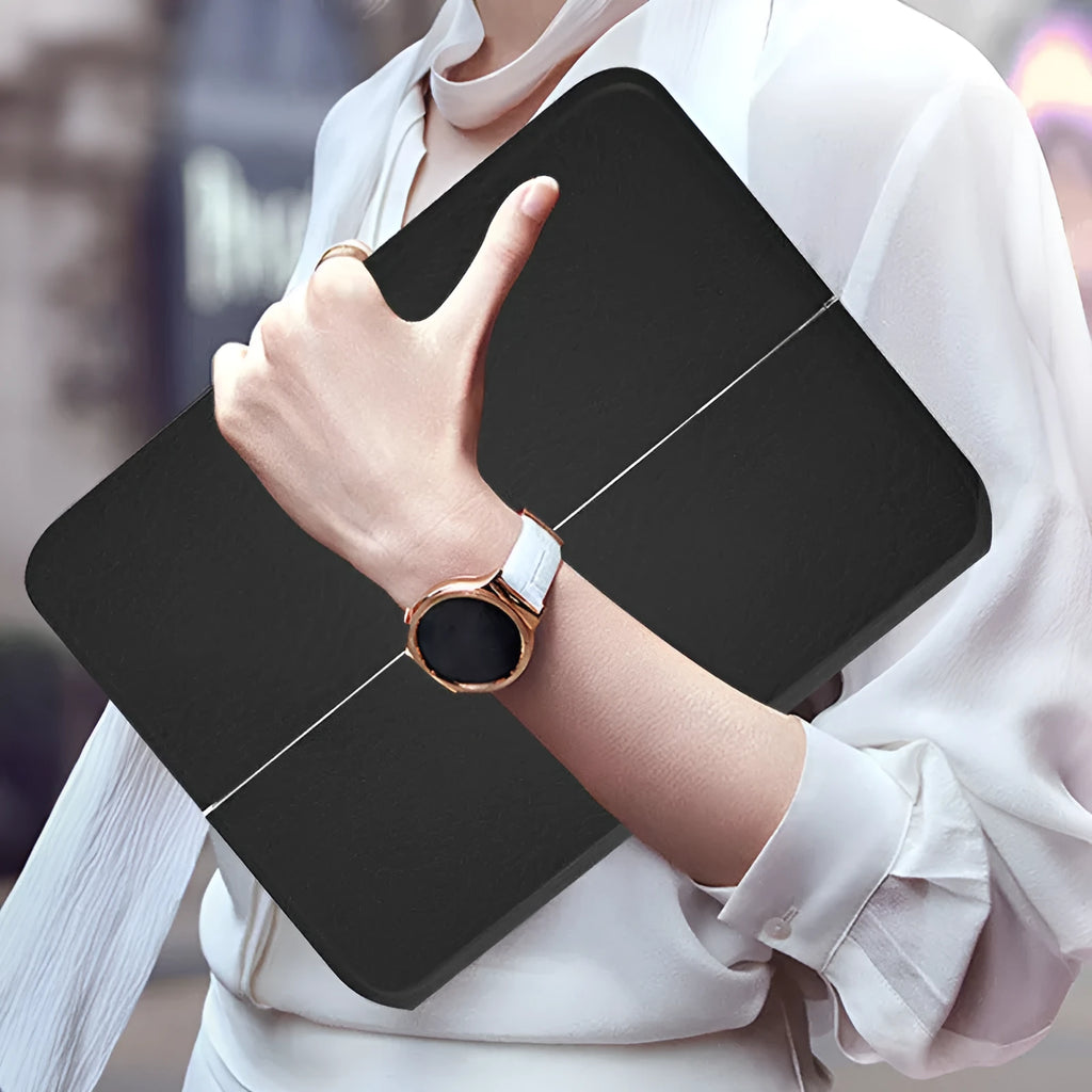 Ultra-thin black wireless Bluetooth keyboard case for iPad, flip style with imitation leather cover and integrated keyboard