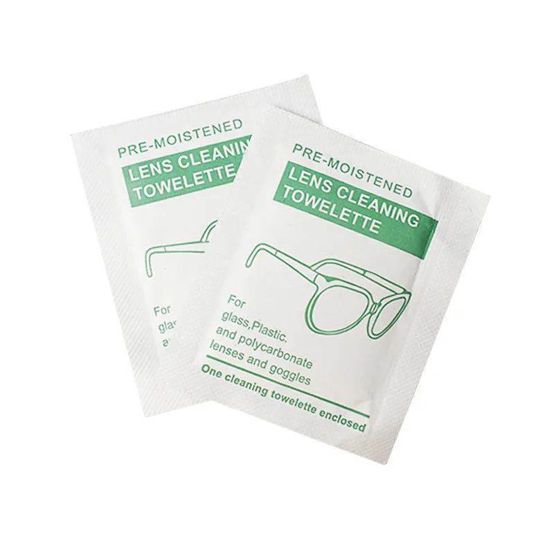 100 individually packaged quick-drying glasses cleaning wipes in white sachets