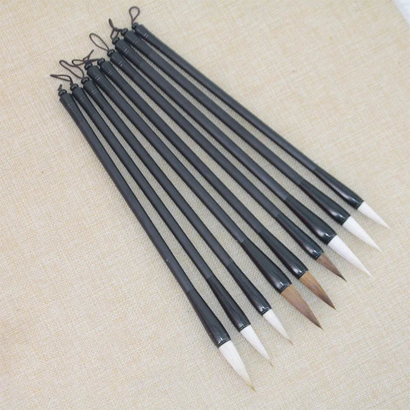 Student Chinese calligraphy brush with steel barrel and wolf hair nib, 23cm long