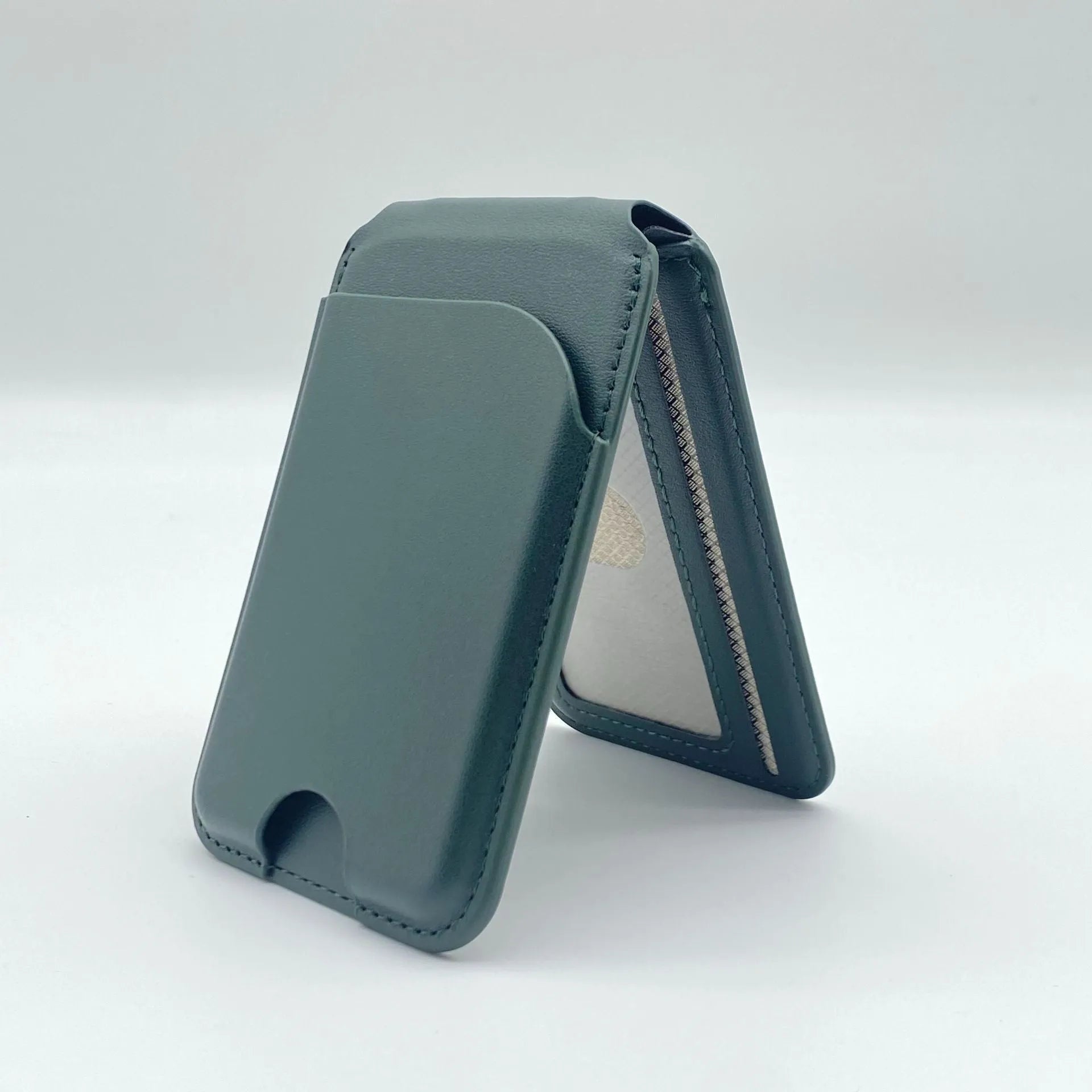 Leather magnetic bracket card holder in black with anti-fingerprint surface for Opp Bag
