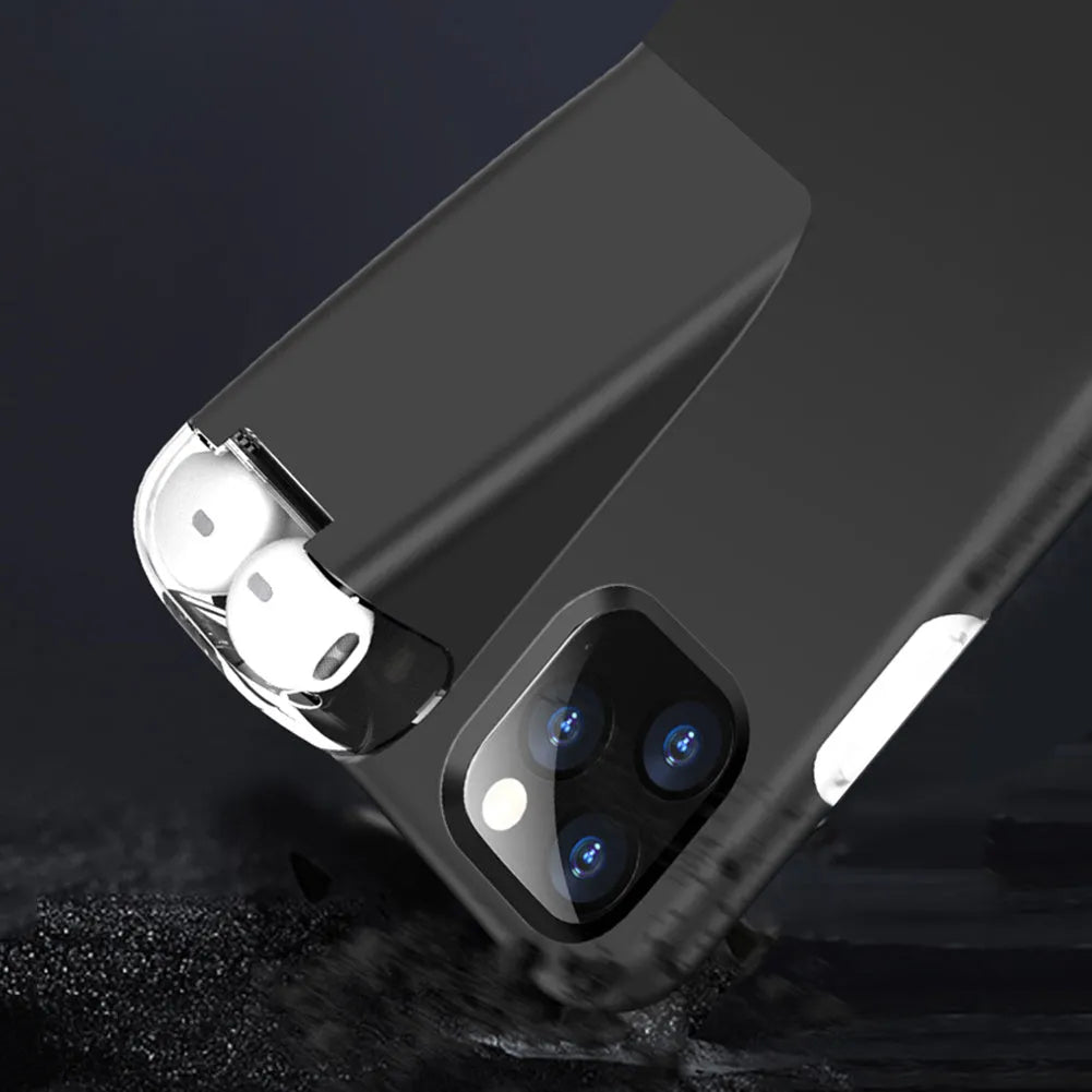 Black matte acrylic and silicone airpods case cover attached to an iPhone charging case