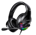 Black wired gaming headset with detachable microphone and in-line sound card control