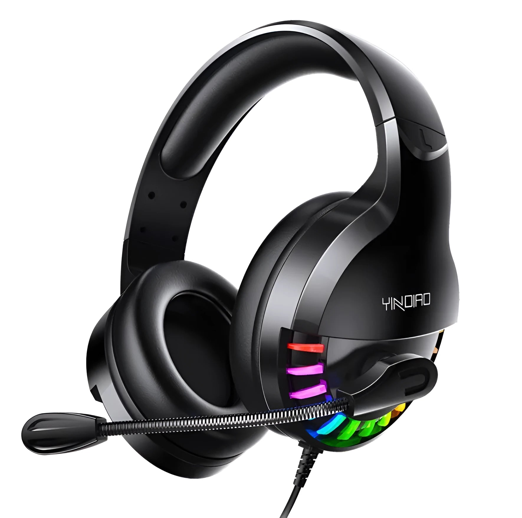 Black wired gaming headset with detachable microphone and in-line sound card control