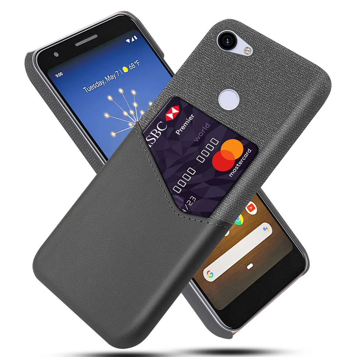 Solid-colour leather back cover case for Google Pixel mobile phone on a table.