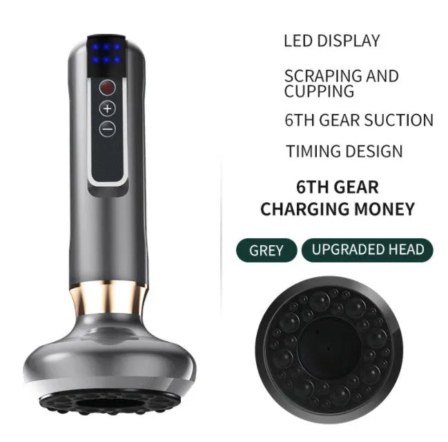 Green electric vacuum cupping massager with suction cup and charging cable