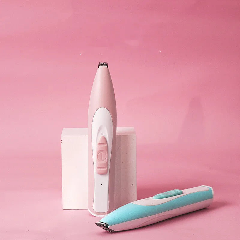 Charging dog cat foot hair trimmer in pink with USB cable for pet paw grooming