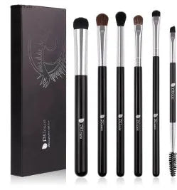 Six-piece eye makeup brush set with artificial fibre and animal hair bristles, colour option 6 eye brushes.